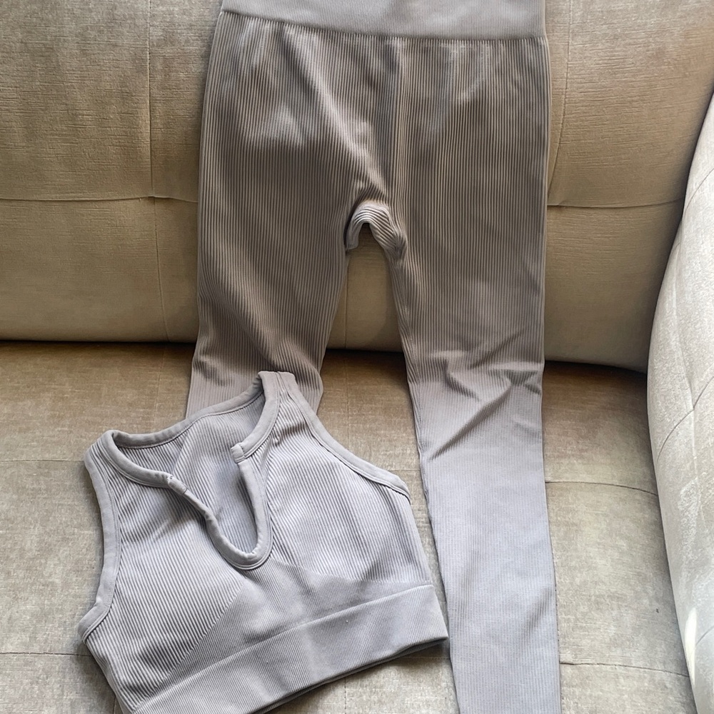 Gray Ribbed Activewear Set
